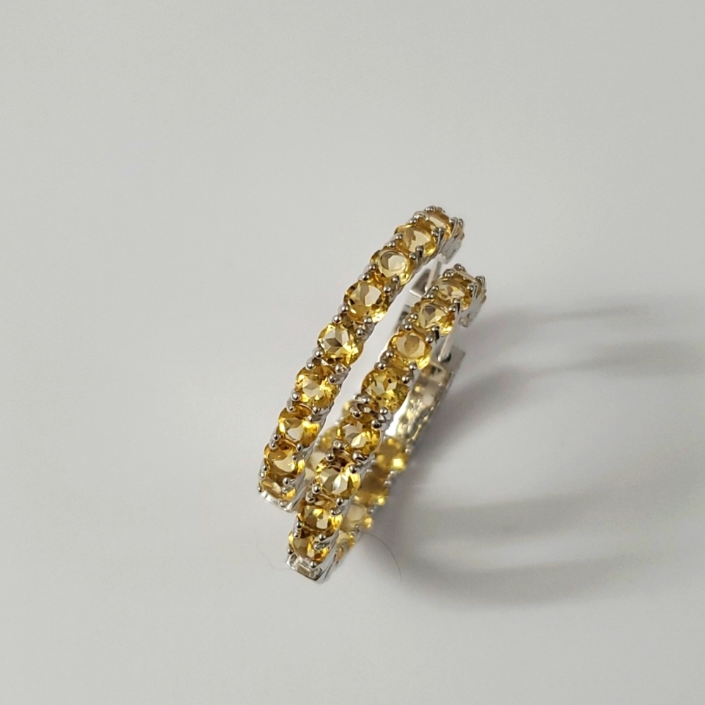 Sterling Silver 925 Citrine Hoop Earrings